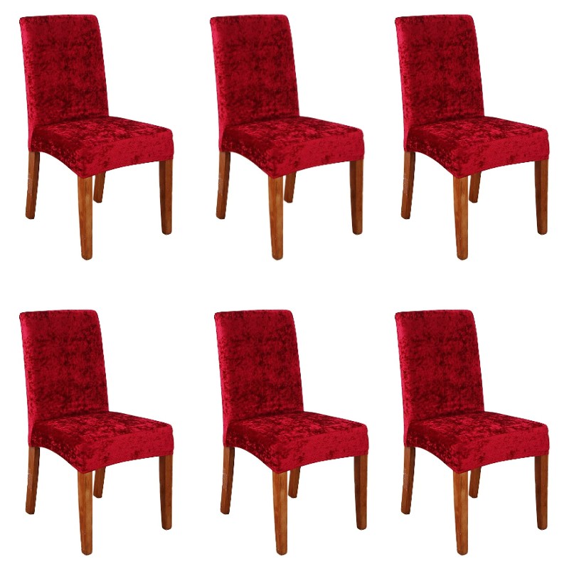Set 6 huse pentru scaune, elastice si catifelate, Rosu