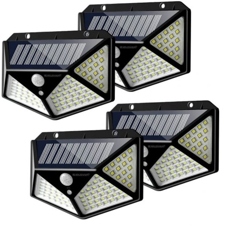 Set 4 x Lampa 100 LED cu panou solar, senzor de miscare