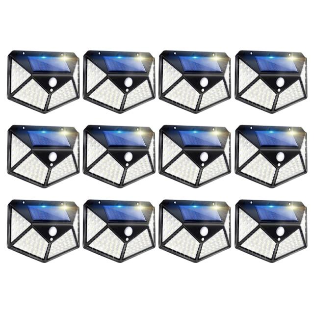 Set 12 x Lampa 100 LED cu panou solar, senzor de miscare