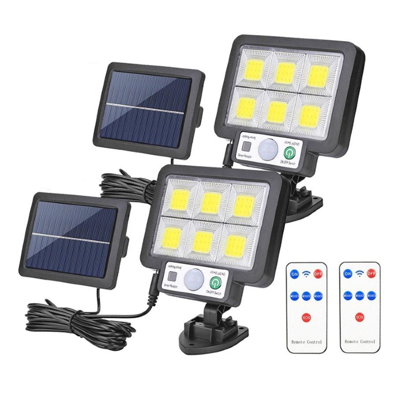 Set 2 x Proiector solar 120 LED 6 COB senzor de lumina si miscare