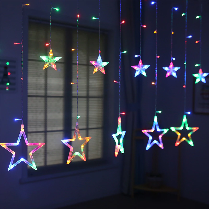 Instalatie Craciun - perdea luminoasa ploaie 12 stele, Multicolor