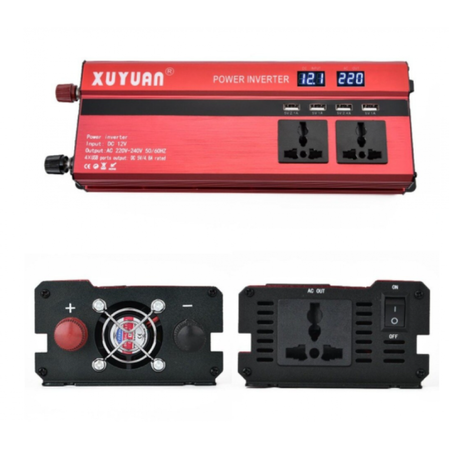 Invertor auto 2000 W, 12V-220V, 2 prize, 4 USB