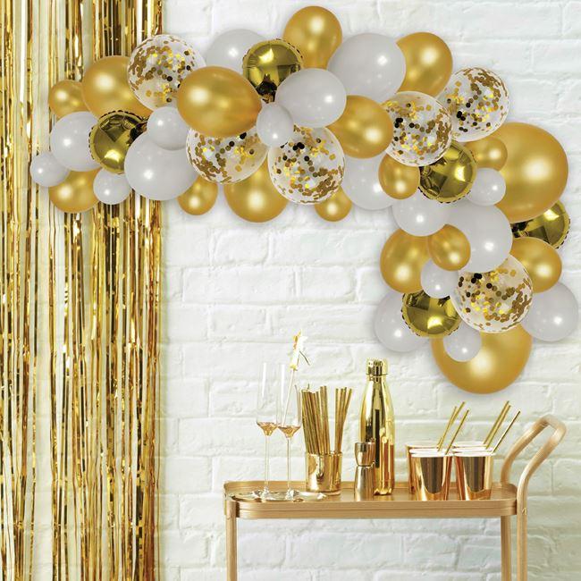 Baloane pentru petrecere - Set 70 de baloane, Alb/Auriu