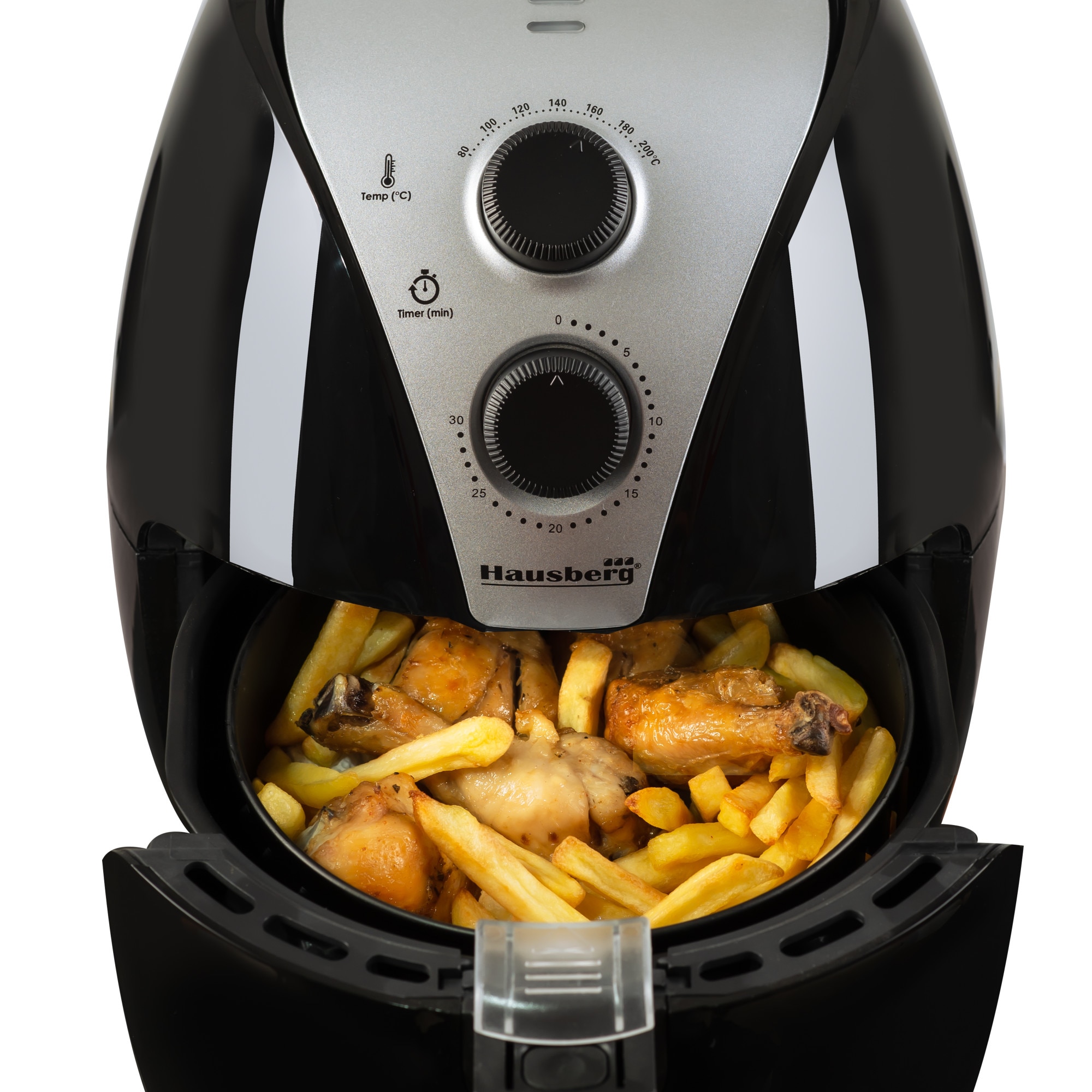 Friteuza Air Fryer Hausberg HB 2250, 1500 W, 2.6 L, Timer, Argintiu/Negru