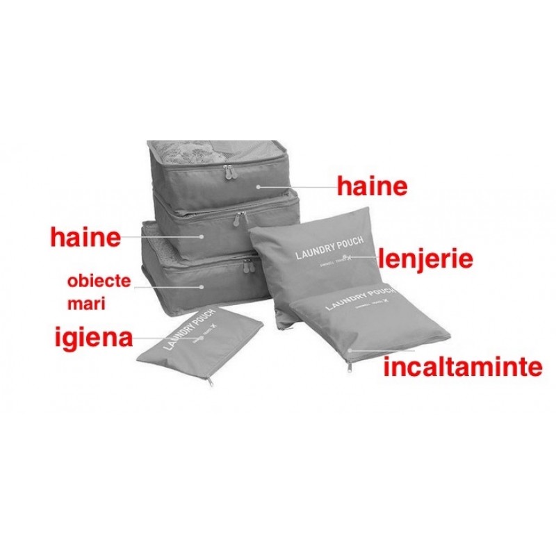 Set 6 genti organizator pentru voiaj, prevazute cu fermoar