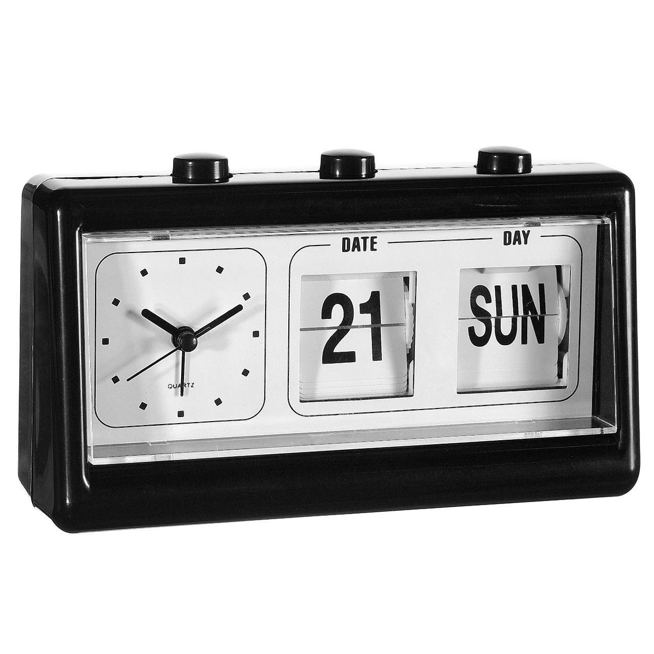 Ceas retro cu alarma, cu ora si data, negru, 19 x 10 x 5 cm