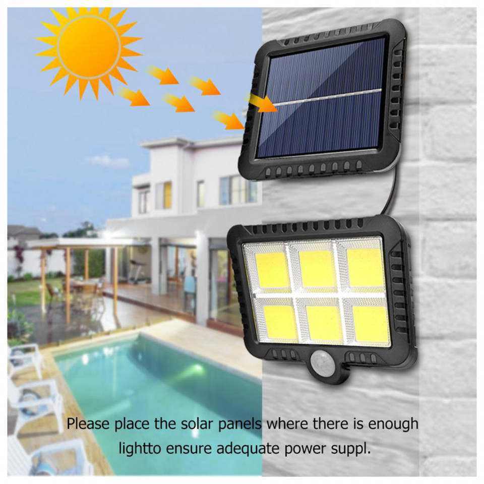 Proiector solar 120 LED COB senzor de lumina si miscare