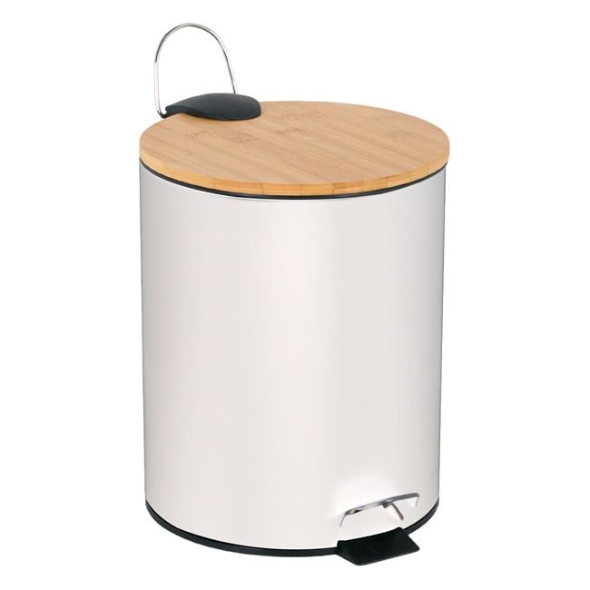 Cos de gunoi baie, metalic, capac din bambus, 5 Litri
