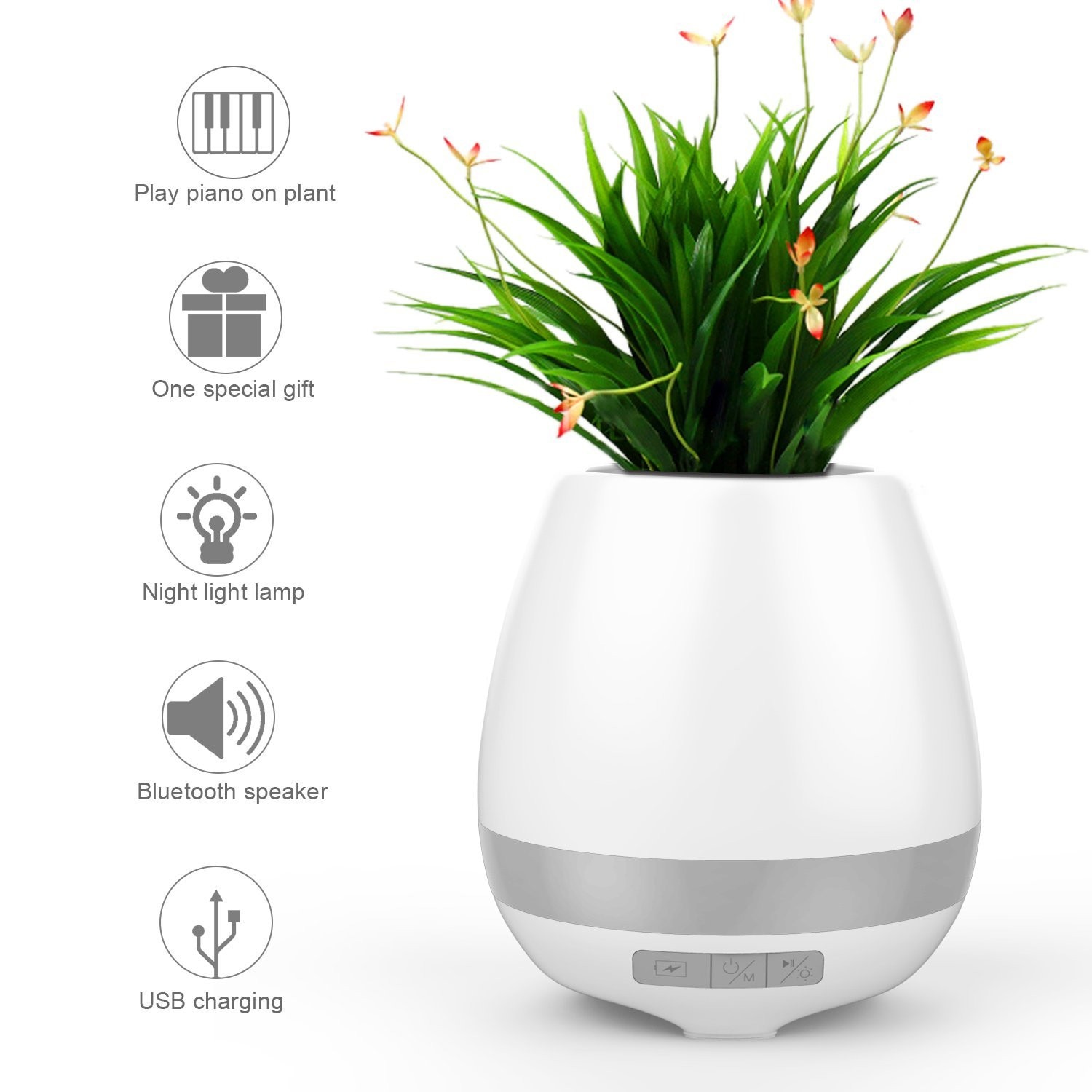 Ghiveci inteligent cu muzica si lampa de veghe, functie tactila