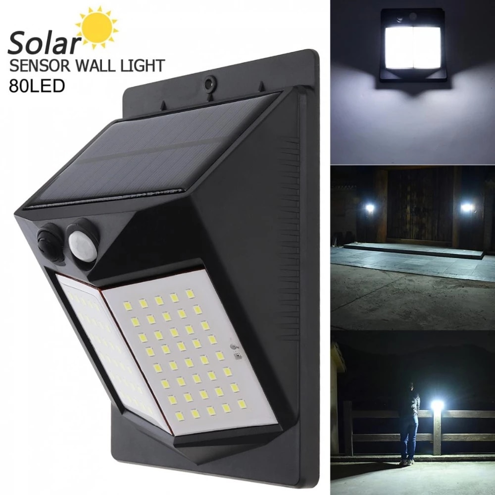 Lampa solara 80 LED cu senzor de miscare, unghi 120 de grade, 3 moduri