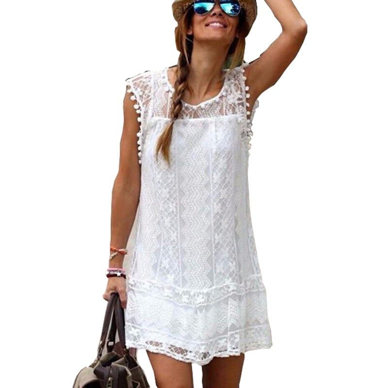Rochie alba de plaja cu ciucuri - Marimea L