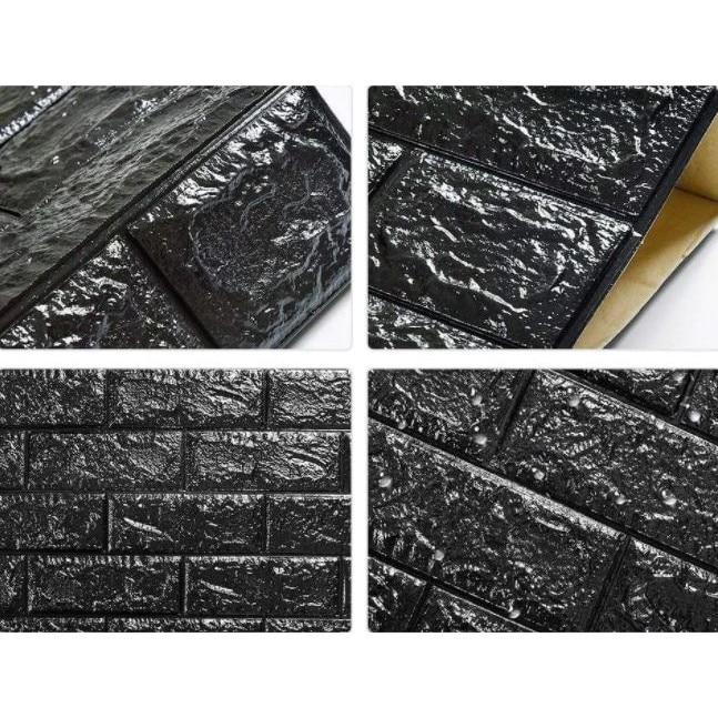 Tapet negru caramida, autoadeziv, 77 x 70 cm, spuma moale 3D