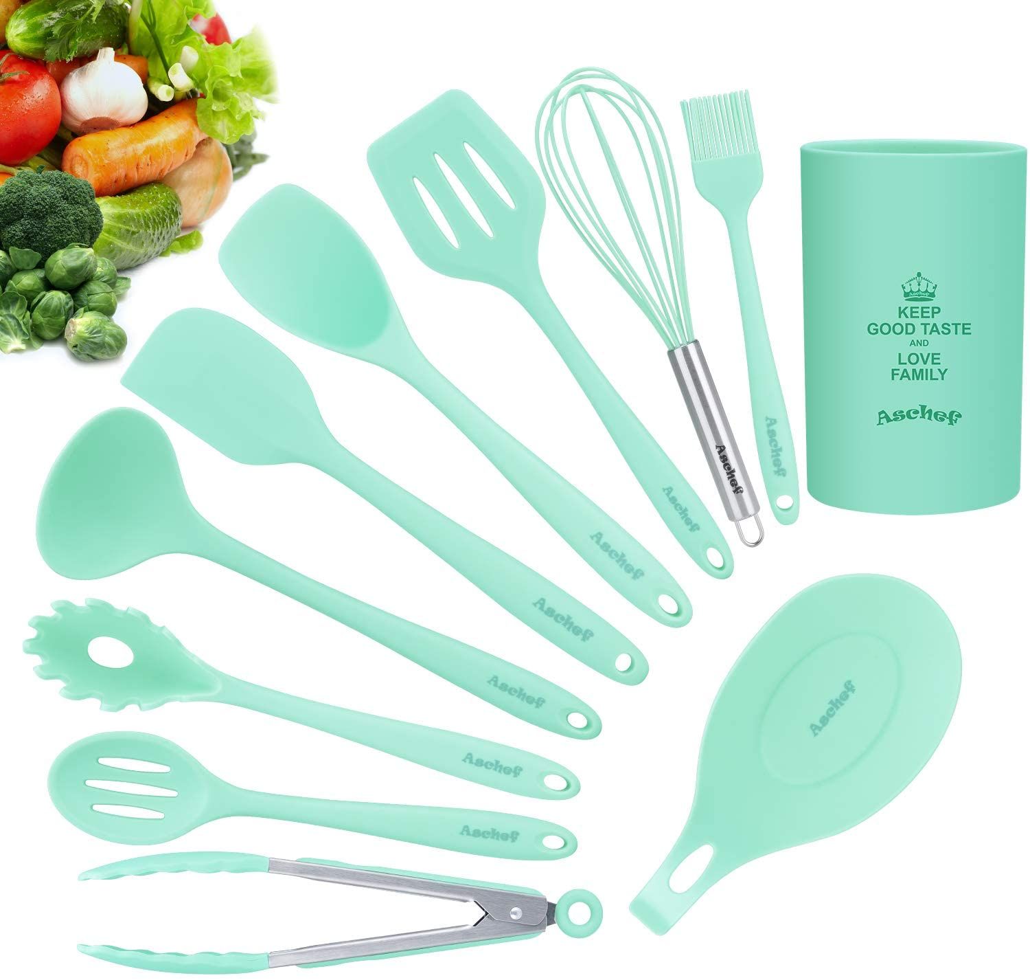 Set 11 ustensile din silicon, pentru gatit - Turcoaz