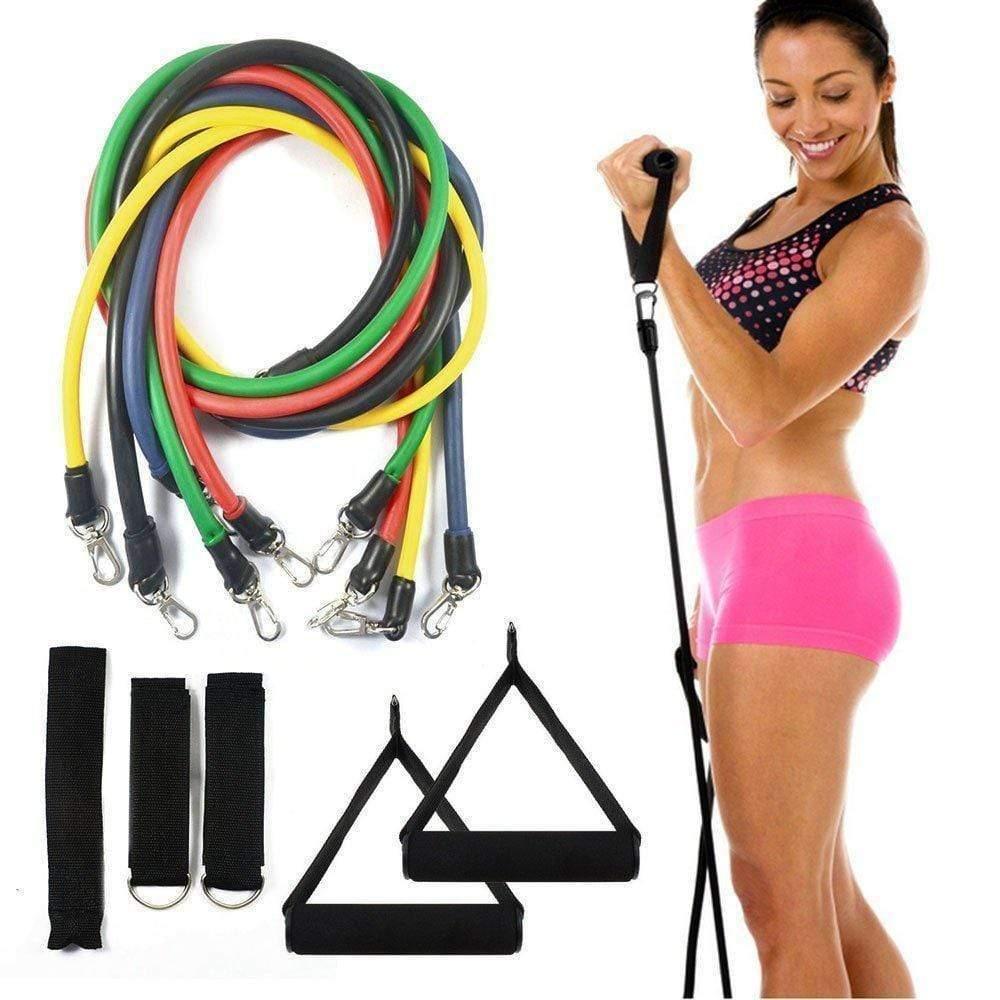 Sistem de antrenament fitness cu corzi extensibile, prinderi multiple, 11 piese