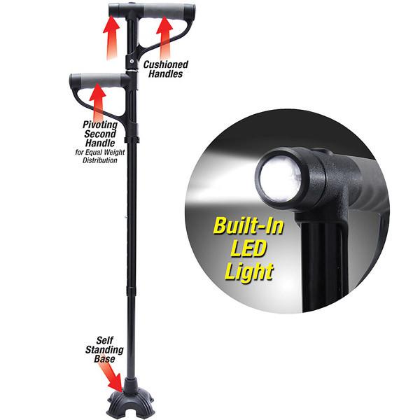 Baston de sprijin cu 2 manere Get Up. Reglabil. Pliabil. Lanterna 3 led.