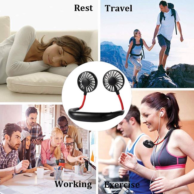 Ventilator dublu, portabil, Handsfree, Negru