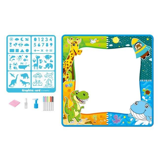 Covor de desenat cu apa, lavabil, pentru copii, 80 x 80 cm, accesorii incluse