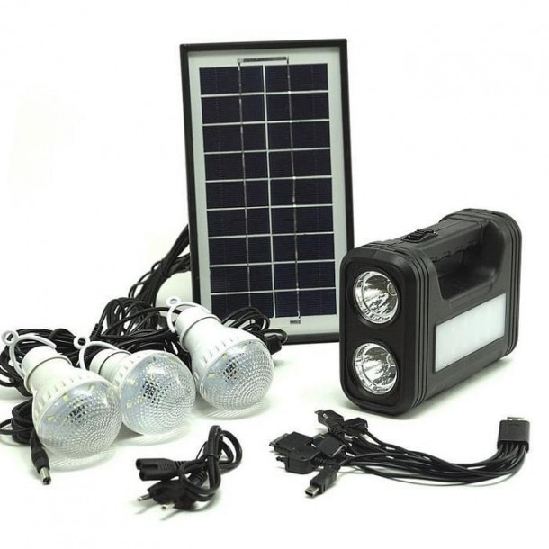 Kit cu panou solar, lanterna, 3 becuri, USB, GDLite GD-8017