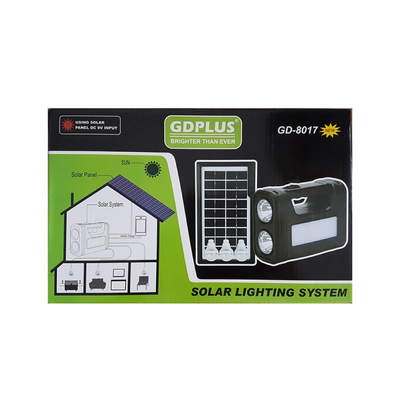 Kit cu panou solar, lanterna, 3 becuri, USB, GDLite GD-8017