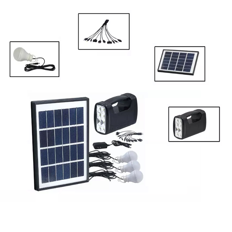 Kit cu panou solar, lanterna, 3 becuri, USB, GDLite GD-8017