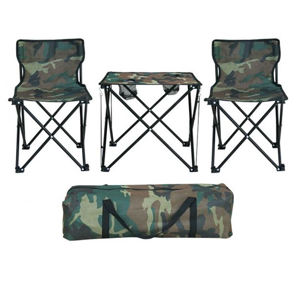 Masa de camping cu 2 scaune, imprimeu camuflaj