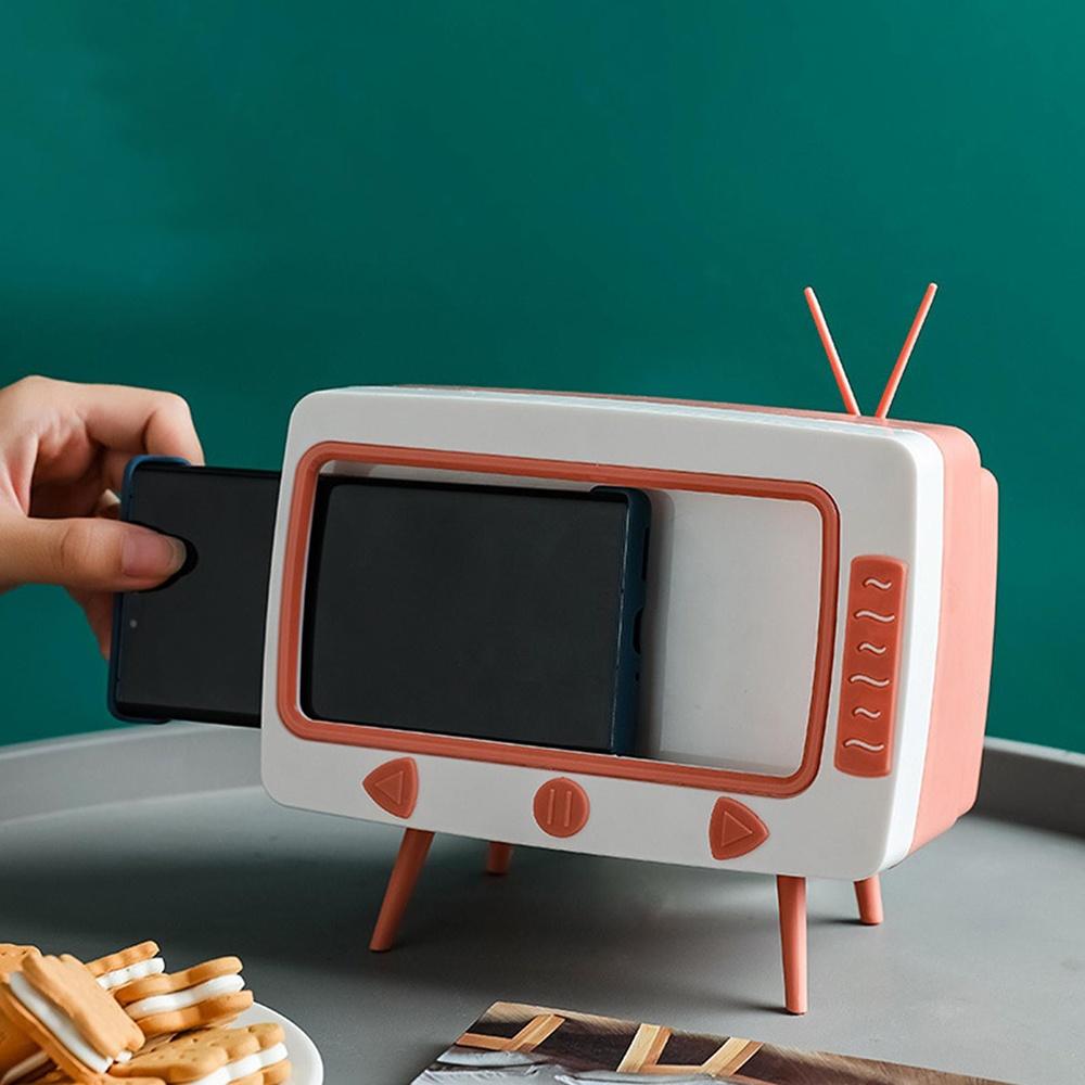 Cutie retro TV pentru servetele, cu suport de telefon