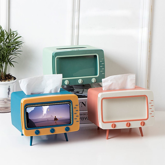Cutie retro TV pentru servetele, cu suport de telefon