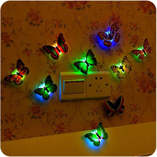 Set 10 fluturi magnetici, decoratiune cu lumina LED
