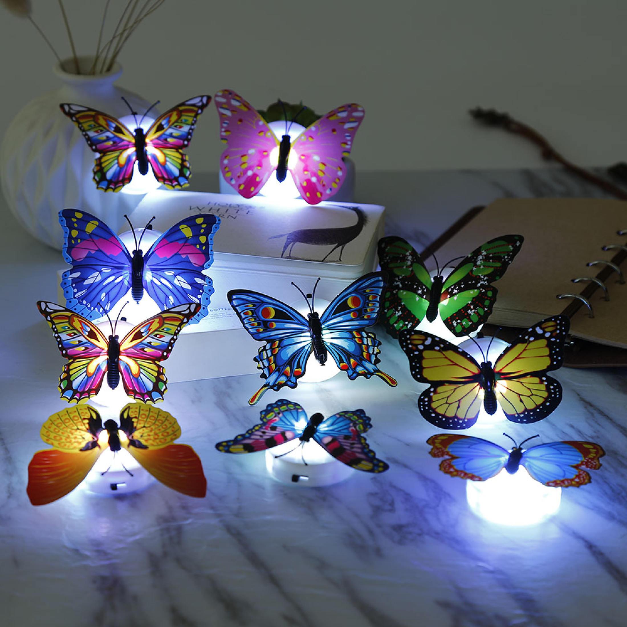 Set 10 fluturi magnetici, decoratiune cu lumina LED