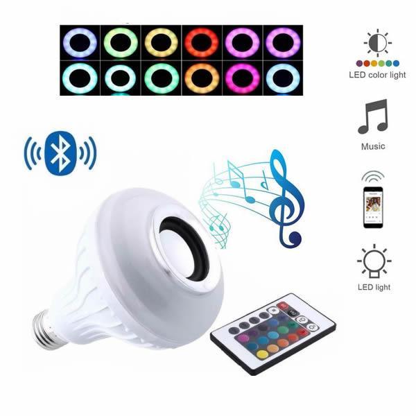 Set 3 x Bec LED Bluetooth cu boxa, lumini si telecomanda