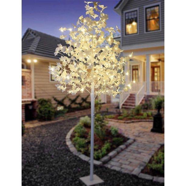 Copac decorativ sarbatori, Alb, iluminat 128 LED, 160 cm, lumina calda