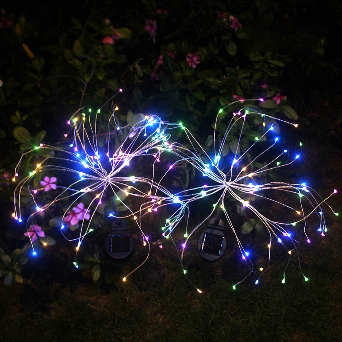 Lampa solara artificii cu suport metalic, 120 LED, multicolor