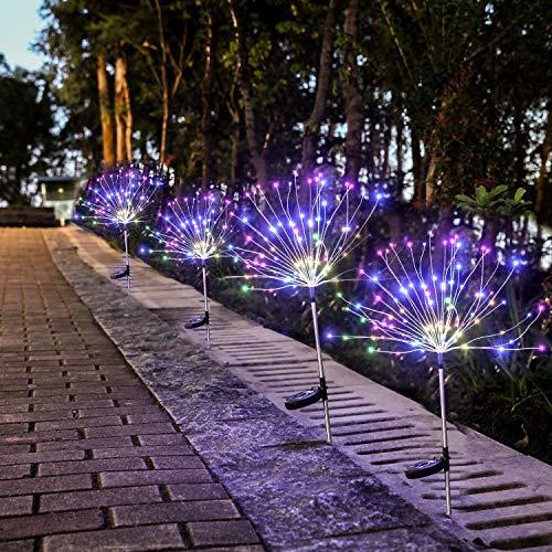 Lampa solara artificii cu suport metalic, 120 LED, multicolor