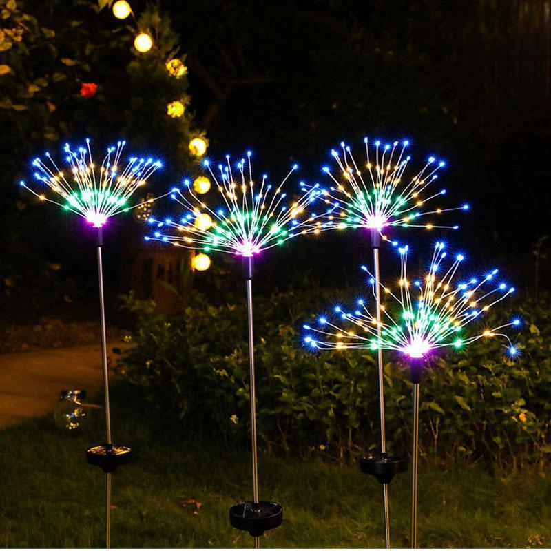 Lampa solara artificii cu suport metalic, 120 LED, multicolor