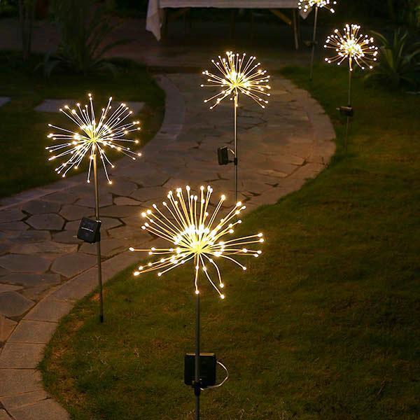 Lampa solara artificii cu suport metalic, 100 LED, lumina calda