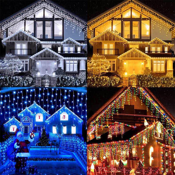 Instalatie de Craciun tip franjuri cu Flash 15 metri, 300 LED