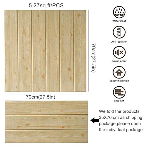 Set 5 x Lambriu autoadeziv 3D, spuma moale, 70 x 70 cm, Lemn