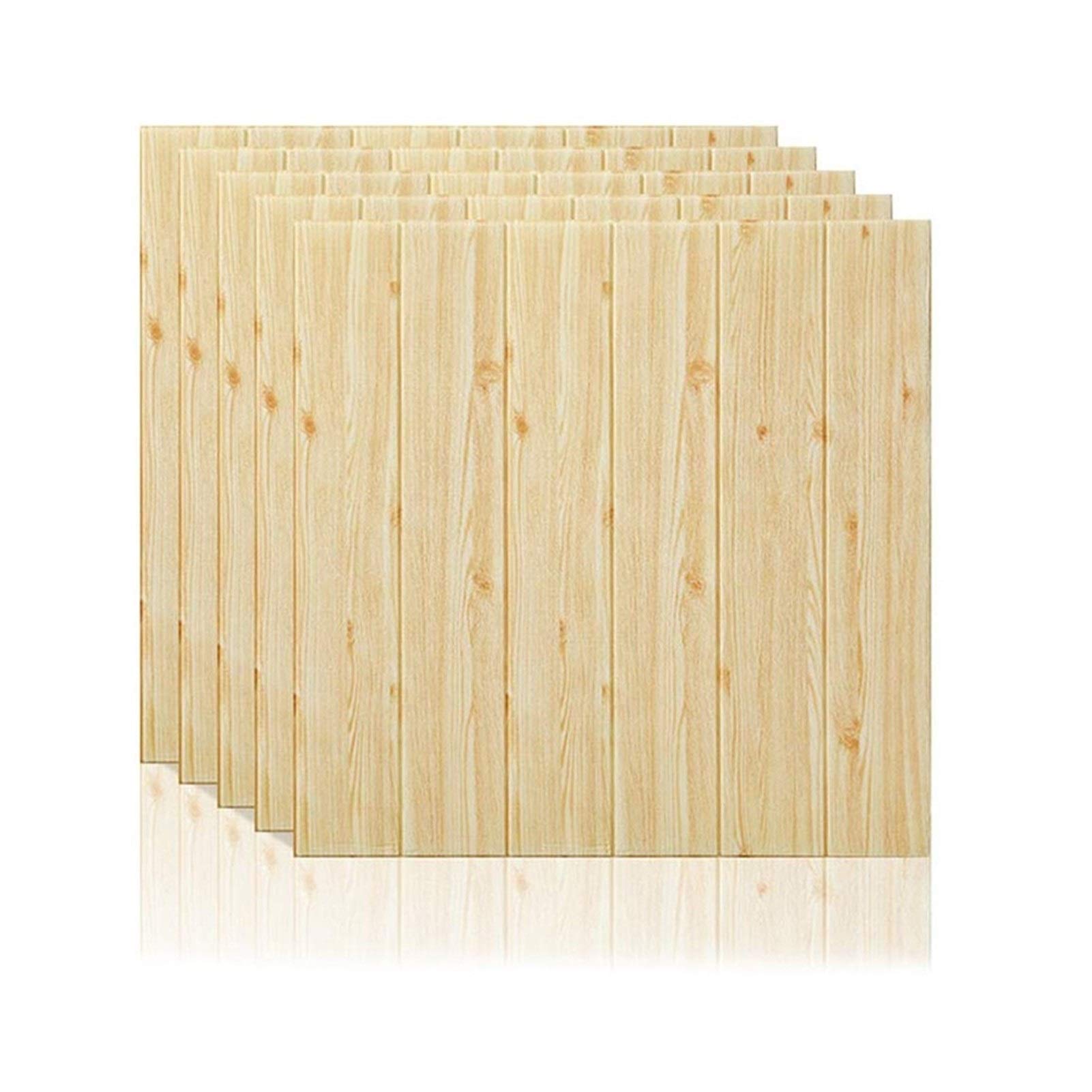 Set 5 x Lambriu autoadeziv 3D, spuma moale, 70 x 70 cm, Lemn
