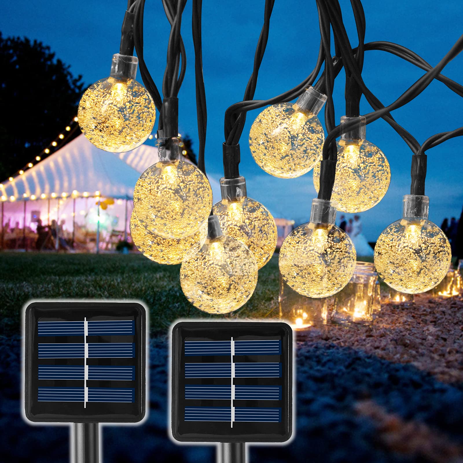 Set 2 x Instalatie solara LED 30 globulete, Alb cald