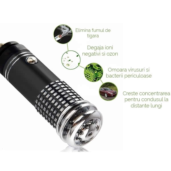 Ionizator auto si purificator al aerului. Elimina in mod silentios orice miros neplacut!