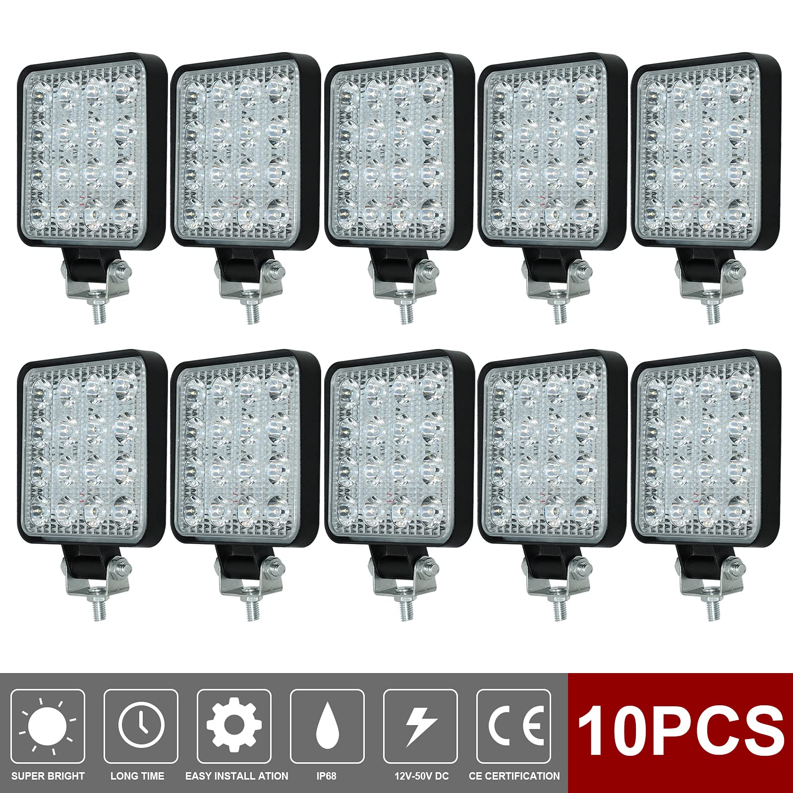 Set 10 proiectoare 16 LED 48W auto OFF-ROAD, IP 67