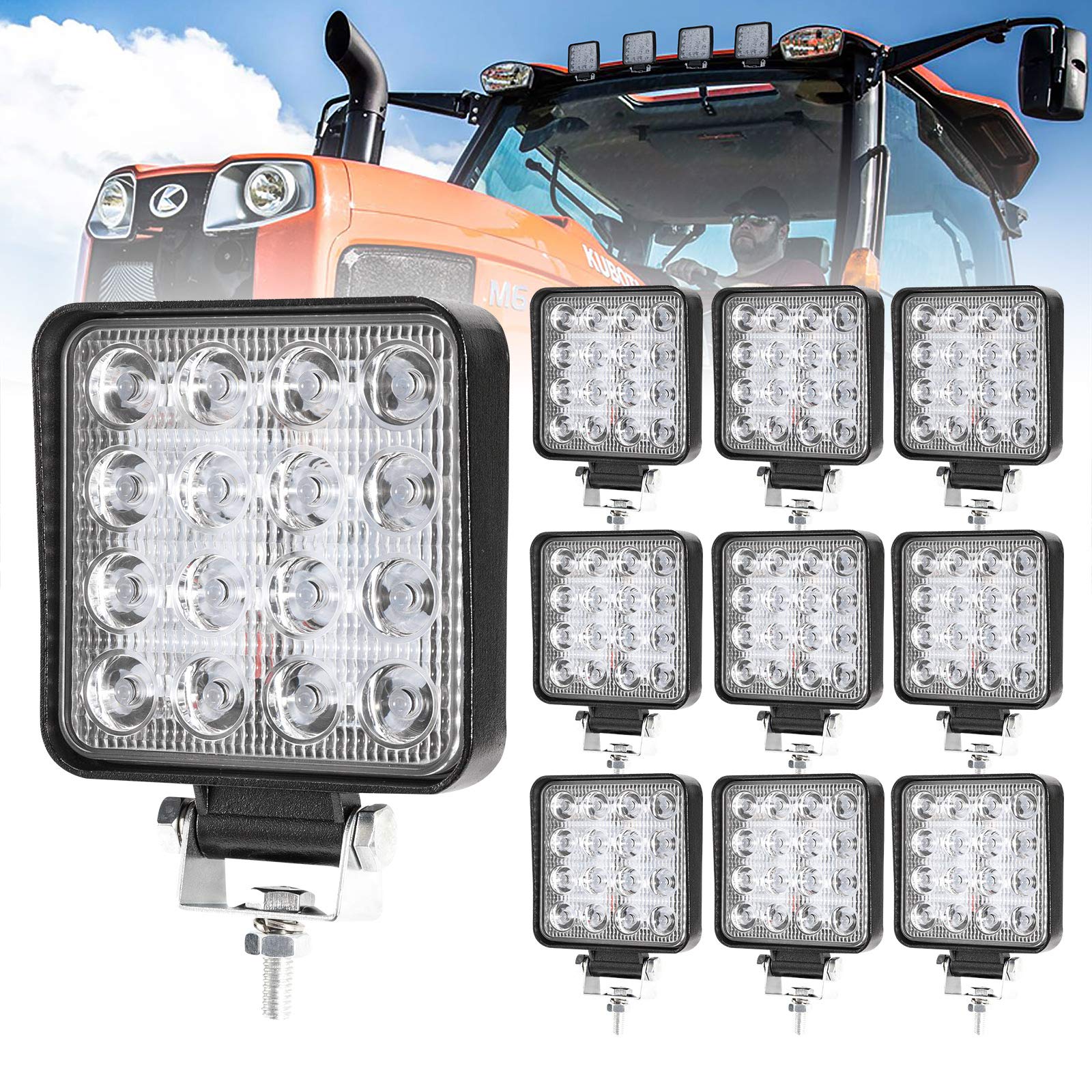 Set 10 proiectoare 16 LED 48W auto OFF-ROAD, IP 67