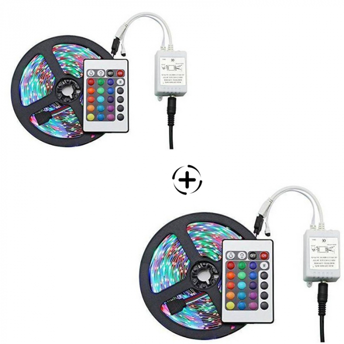 Set 2 x Banda LED RGB multicolor cu telecomanda 5 M