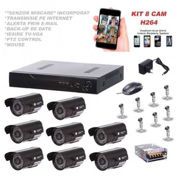 Kit supraveghere video 8 camere de exterior IP67, HDMI, infrarosu, LIVE