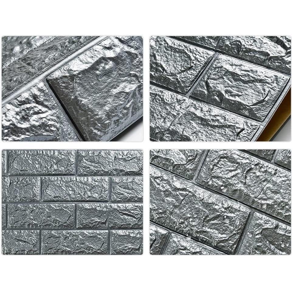 Set 5 x Tapet adeziv caramida gri, 77 x 70 cm, spuma moale 3D