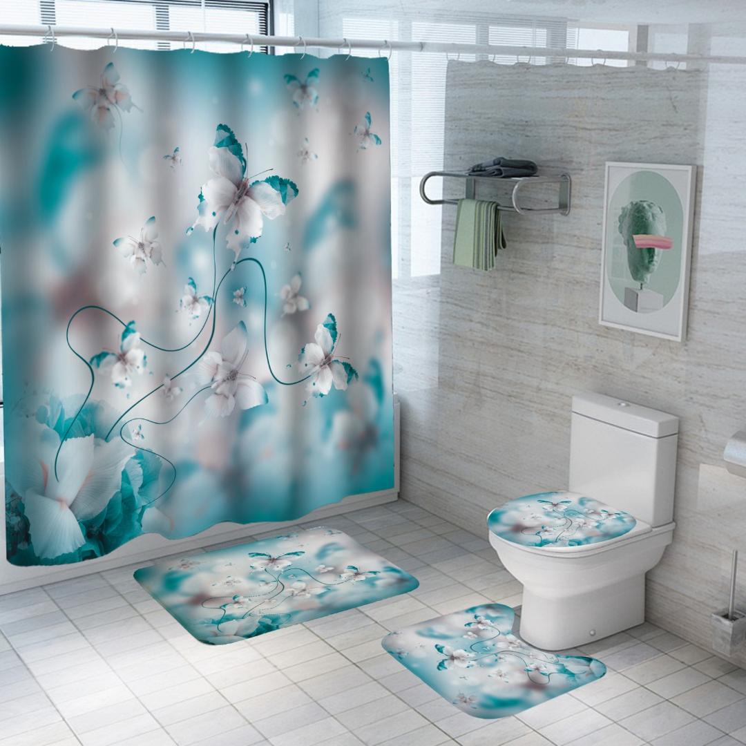Set pentru baie: perdea, covorase si husa de toaleta, Blue Spring