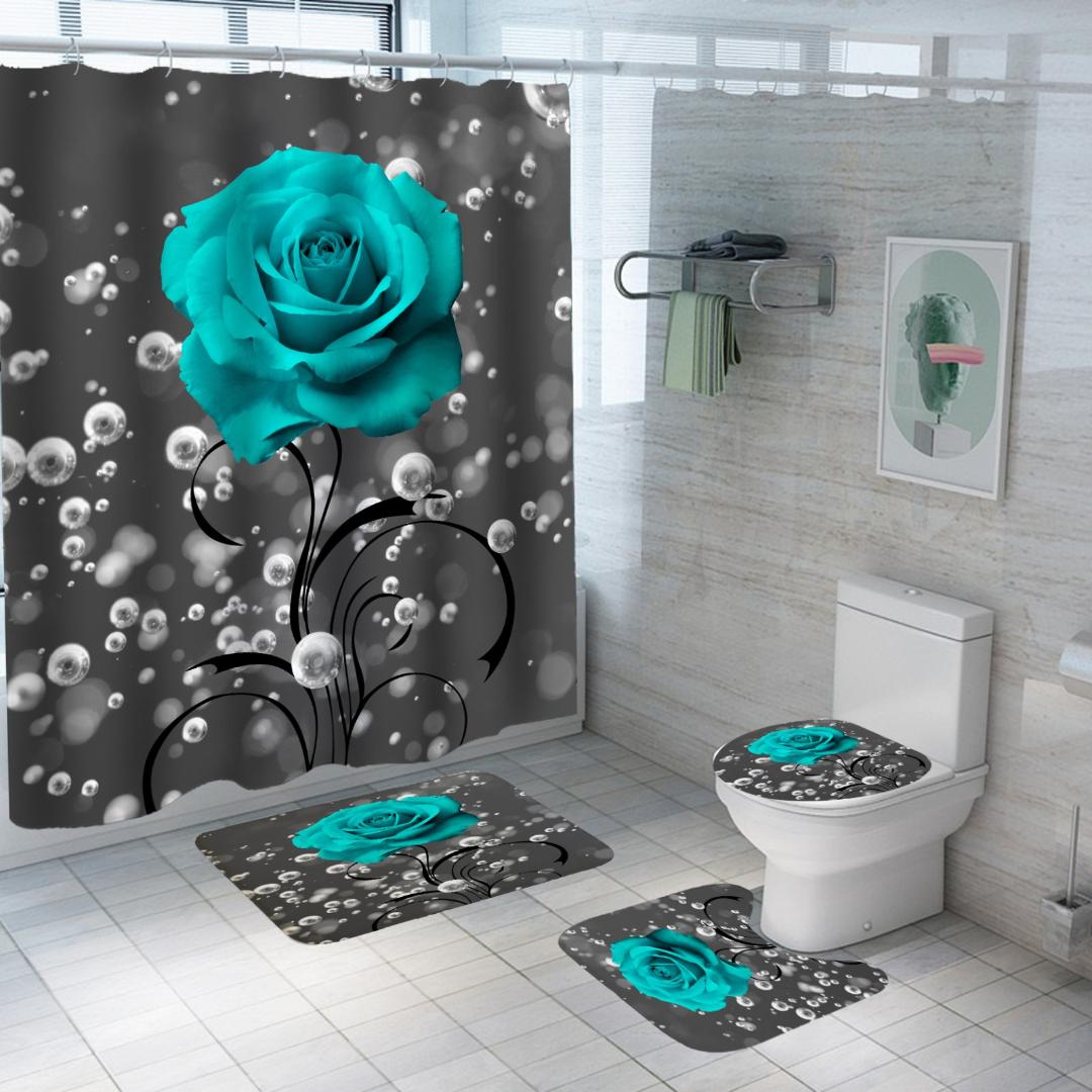 Set pentru baie: perdea, covorase si husa de toaleta, Rose Pearl