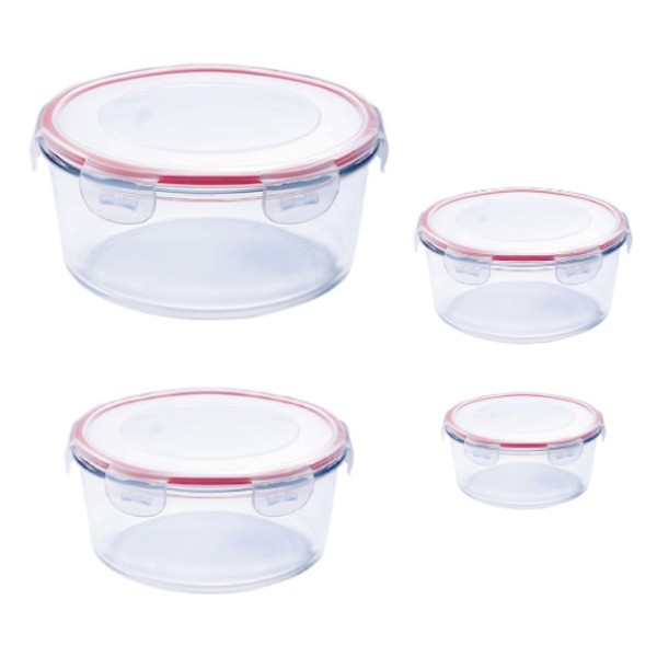 Set 4 caserole termorezistente, sticla, capac, Wellberg