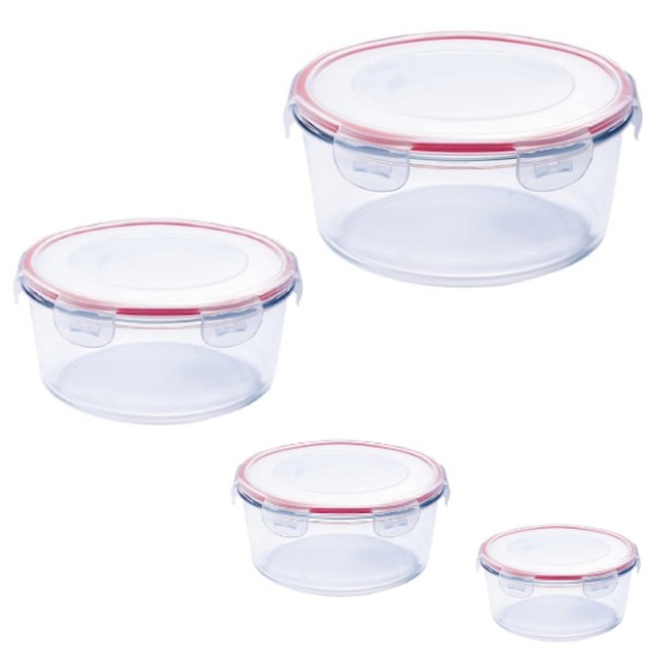 Set 4 caserole termorezistente, sticla, capac, Wellberg