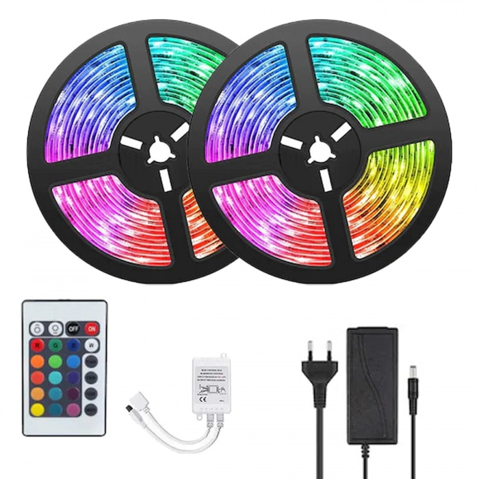 Set 2 x Banda LED RGB multicolor cu telecomanda 5 M